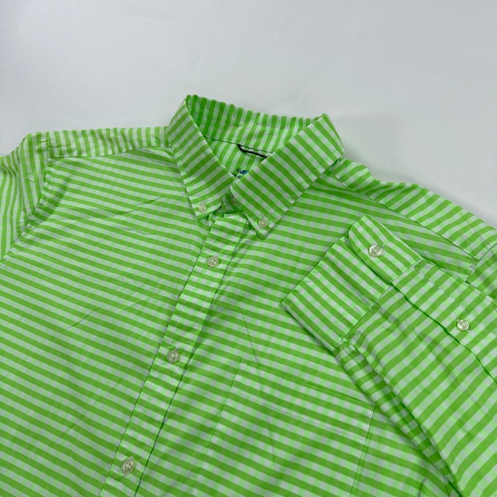 Vineyard Vines Mens Shirt XL Green Gingham On-The-Go Performance brrr Button